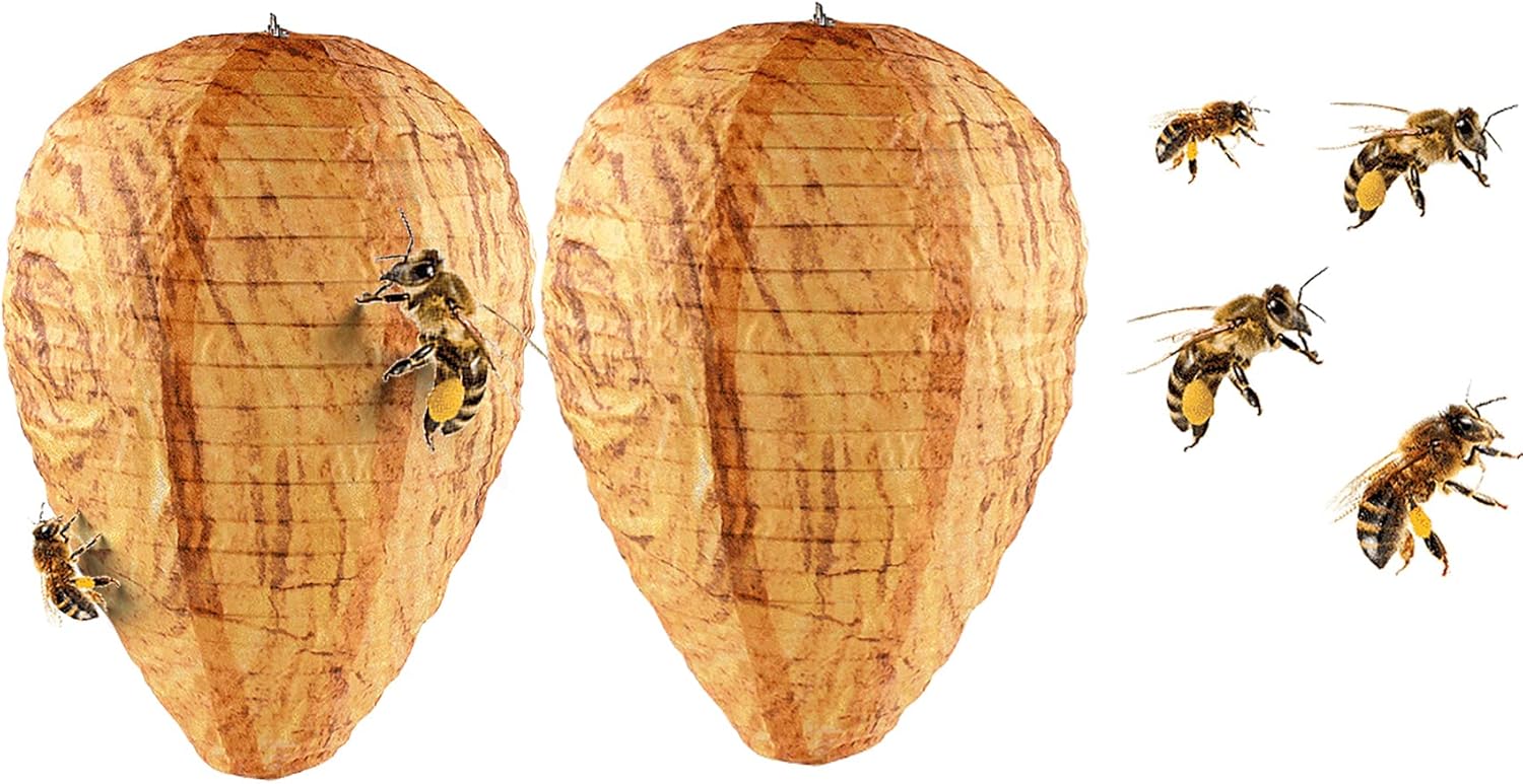 2 Pack Wasp Nest Decoy Waterproof Terylene Natural Wasp Repellent Hanging Wasp