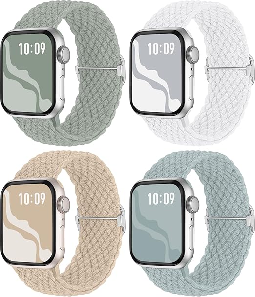 Braided Stretchy Solo Loop Compatible for Apple Watch Band 38mm 40mm 41mm 42mm 44mm 45mm 46mm 49mm for Women Men, Nylon Elastic Straps Wristbands for iWatch Series 10 9 8 7 6 SE 5 4 3 2 Ultra Ultra 2