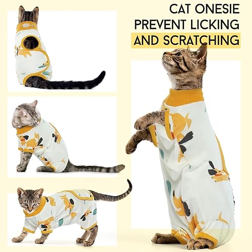 Miniatura 4 de DENTRUN Traje de recuperación de cirugía para gatos, mameluco suave para mujer, camisa alternativa de cono de cuello quirúrgico para gatitos,