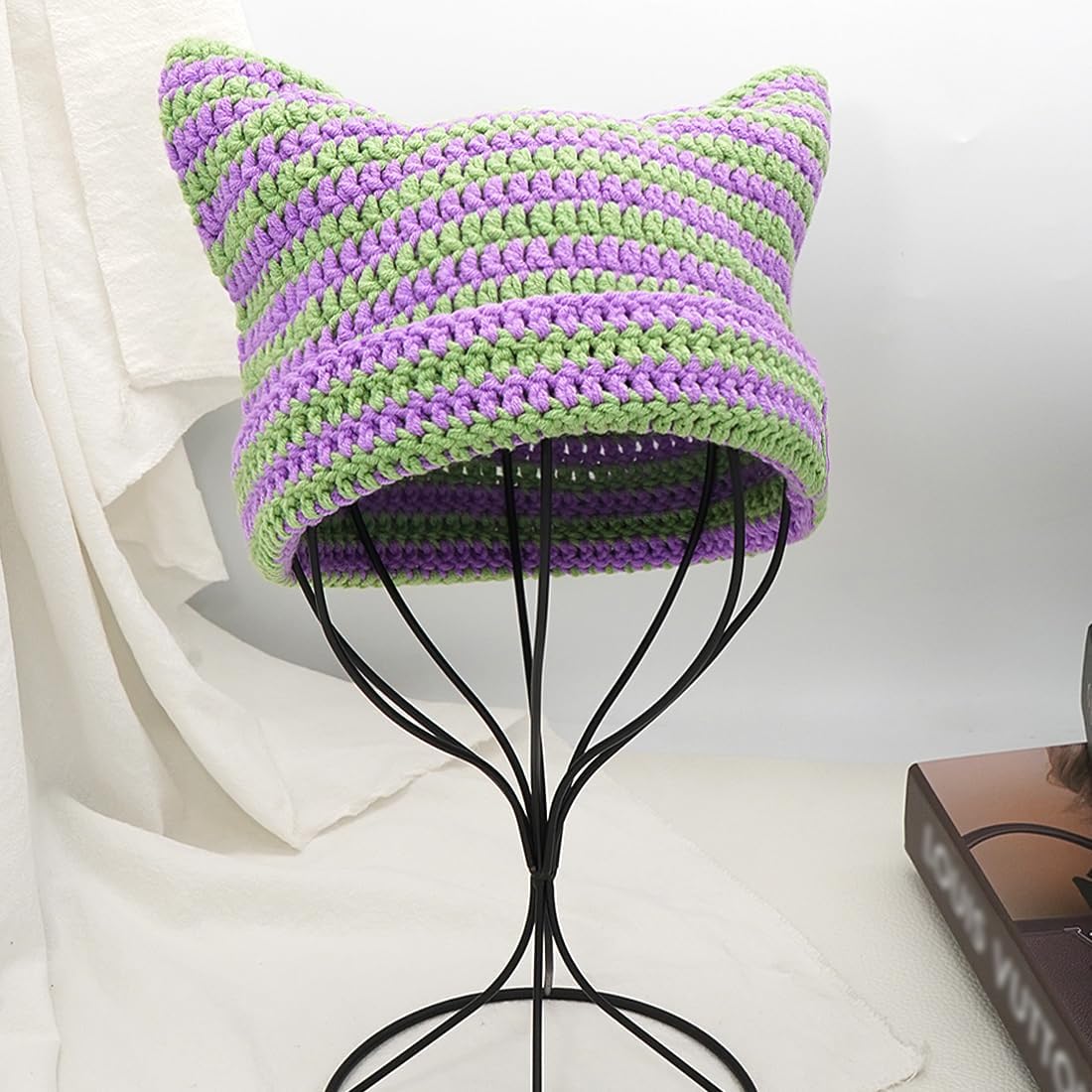 XYIYI Crochet Hats for Women Cat Ear Knit Hat Vintage Beanie Grunge Accessories Slouchy Beanies for Womens - Image 3