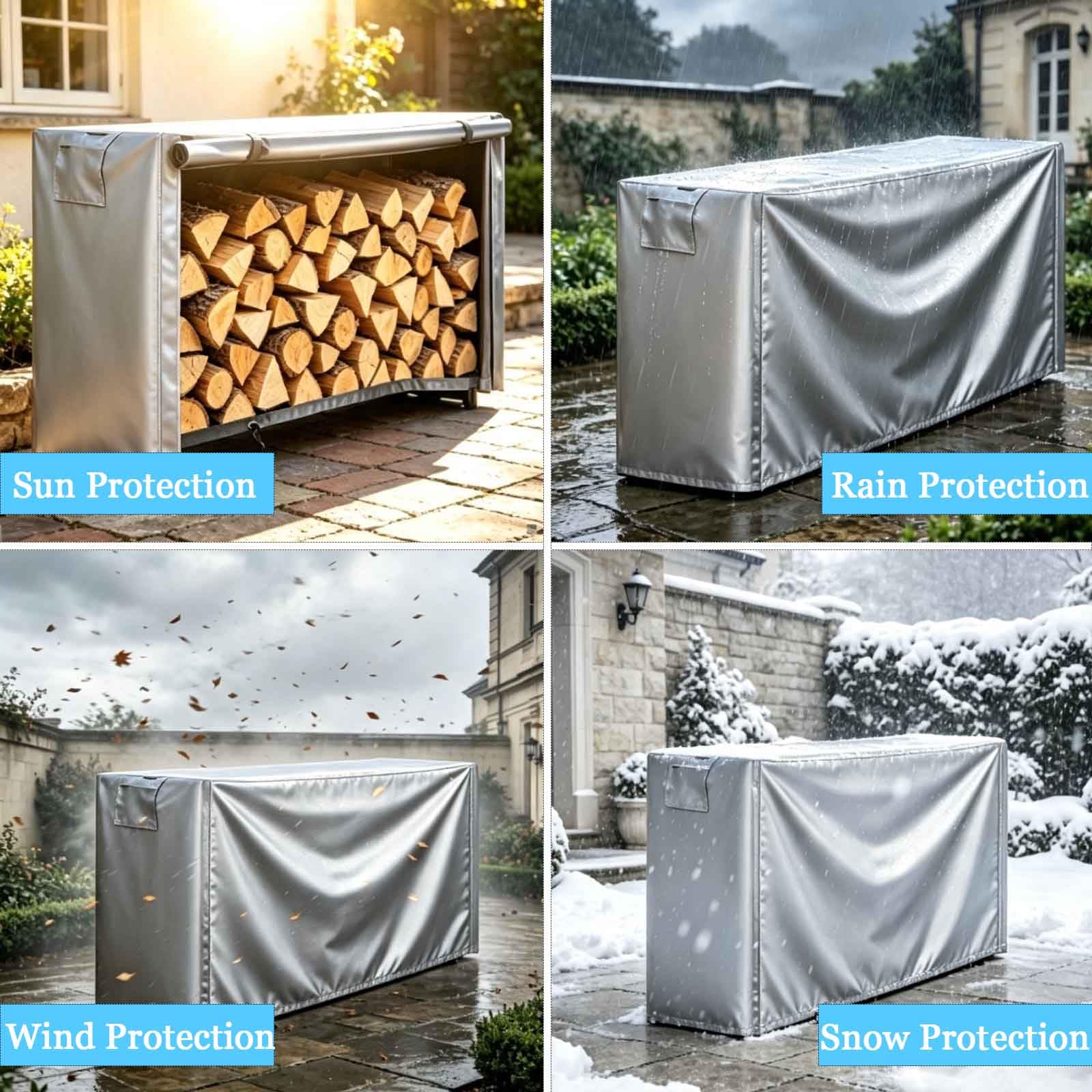 Set di Protezione dalle Intemperie per Riparo di Legna da Ardere | Copertura Impermeabile 600D Oxford da Esterno | per Camino, Giardino (Non Include Portapacchi),Argento,122x61x122cm