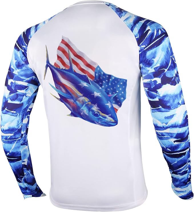 Palmyth Angel-Shirt Herren – UV-Schutz LSF 50+, Langärmlig, Schnell Trocknend, Mit Fisch-Design
