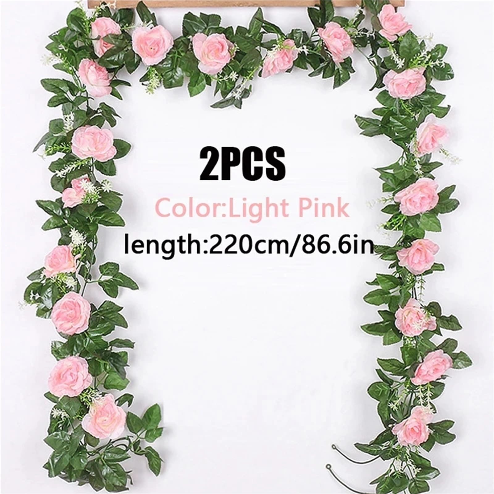 Künstliche Rosenranke 2 Stück, m weiße künstliche Rosenblüten | Hängende Weinpflanzen, Blätter, künstliche Girlanden, Blumen, Hochzeit, Party, Weihnachtsdekoration(Pink)