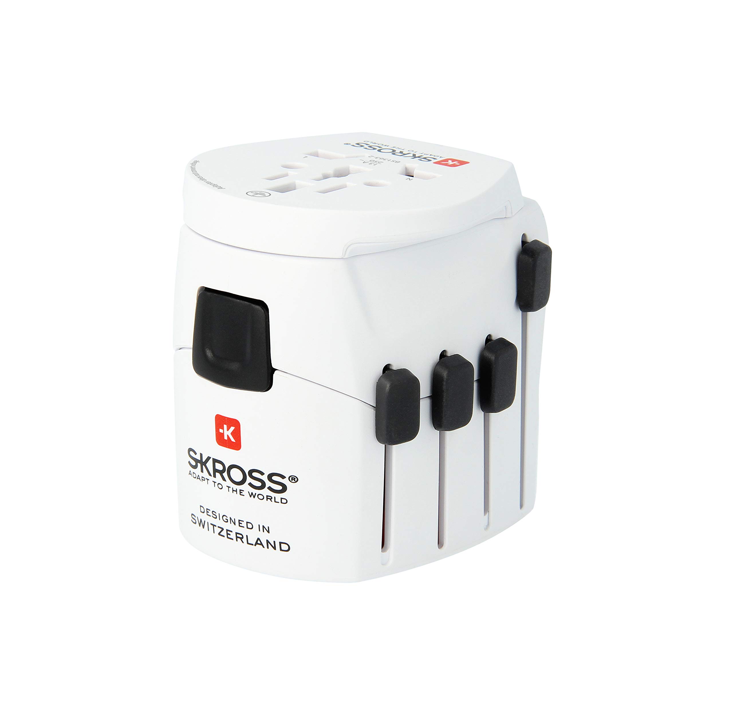 SKROSS, 1.103175, Adattatore Universale da Viaggio per presa di corrente - Tensione e Potenza 100V – 630W / 250V – 1575W . Protezione Anti Shock, bianco
