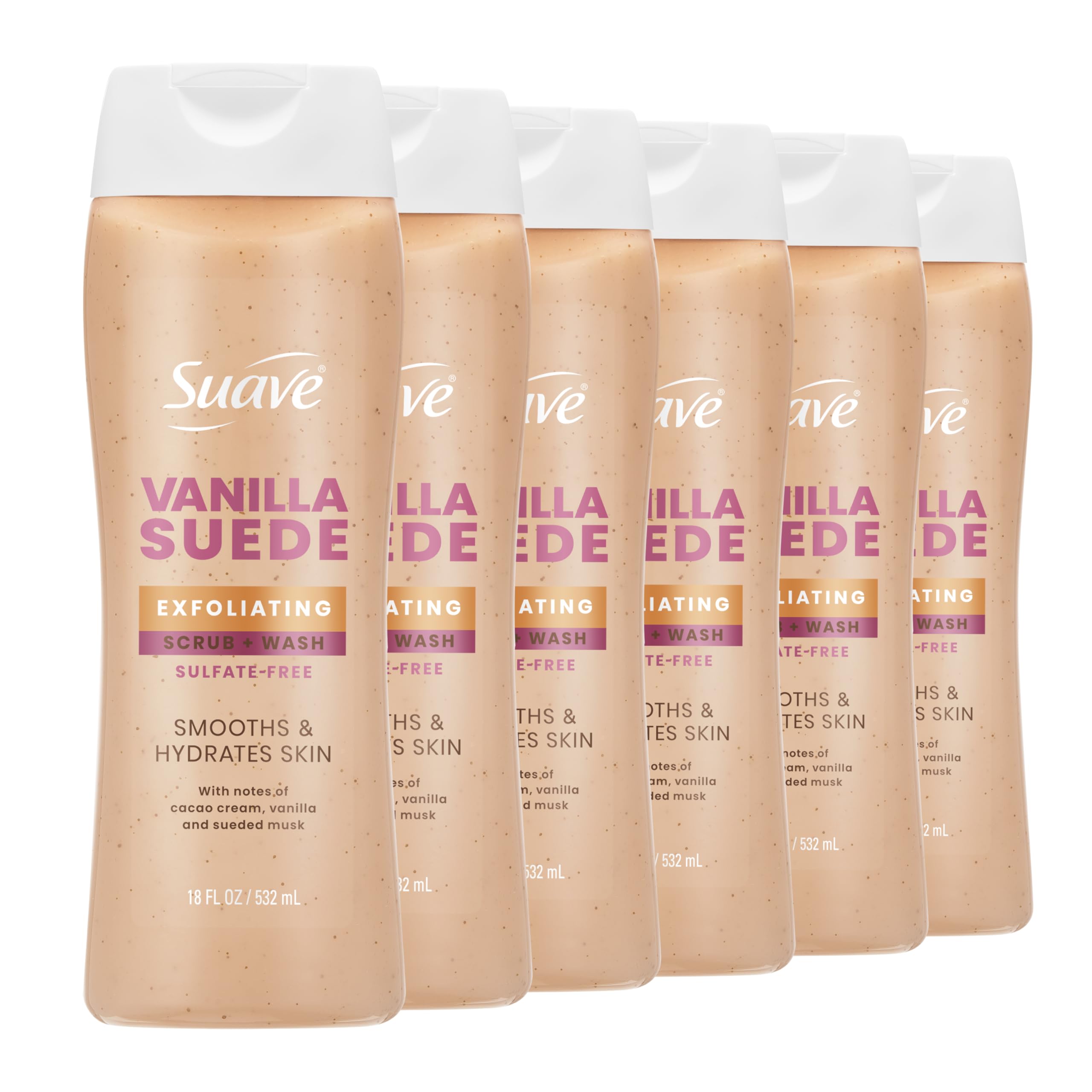 Suave Vanilla Suede Exfoliating Body Wash Scrub with Glycerin Vitamin E Sulfate-Free Hydrating Cleanser for Soft Smooth Skin