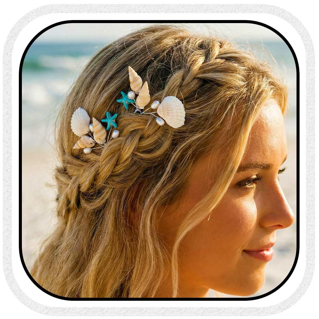 Amazon.com : Brishow Seashell Hair Pins with Blue Starfish  display picture 3