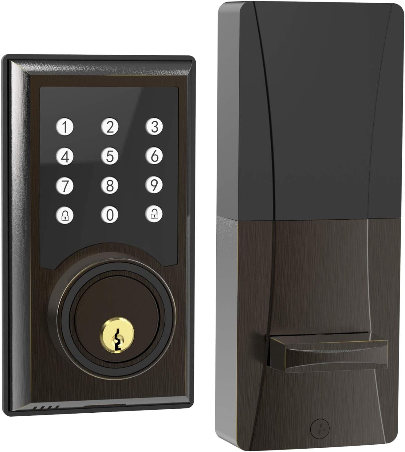 TURBOLOCK TL-201 Electronic Keypad Deadbolt Keyless Entry Door Lock w/Code Disguise, 21 Programmable Codes, 1-Touch Locking + 3 Backup Keys, Bronze