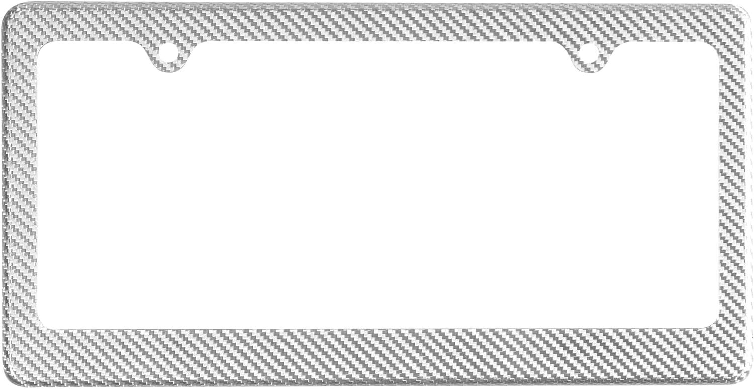 Car 100% 3k Twill Weave Silver Carbon Fiber License Plate Frame Cover, Glossy UV Protection, Front/Rear Fit for USA/Canada/Mexico Standard Size 6.25"" x 12.25""