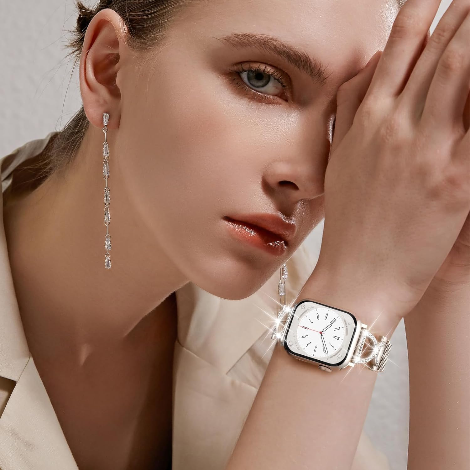 JKD Slim Metal Band Compatible with Apple Watch Bands for Women 40mm 42mm 46mm 44mm 45mm 41mm 38mm 49mm, Diamond X-Shape Stainless Steel Magnetic Loop for iWatch Series 11/10/9/8/7/6/5/4/3/2/1 SE3/2/1 - Image 5