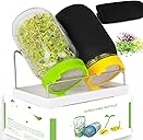 Seed Sprouting Kit, 2 Large Wide Mouth Mason Jars with Sprout Lids, Blackout Sleeves, Drain Tray, Stainless Steel Stand, Sprouts Growing Kit for Bean, Broccoli, Alfalfa (Yellow+Green)