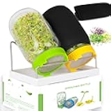 Seed Sprouting Kit, 2 Large Wide Mouth Mason Jars with Sprout Lids, Blackout Sleeves, Drain Tray, Stainless Steel Stand, Sprouts Growing Kit for Bean, Broccoli, Alfalfa (Yellow+Green)