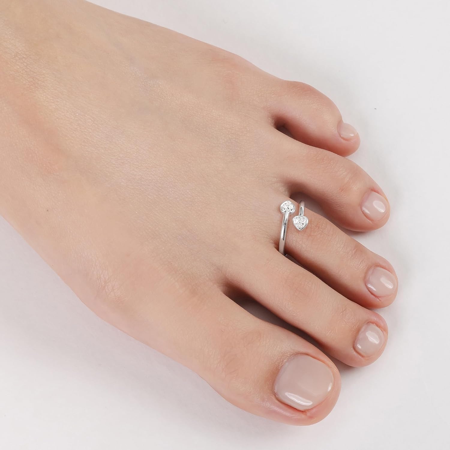 Hoops & Loops 925 Sterling Silver Double Heart Cubic Zirconia Open Toe Ring for Women Men - Image 4