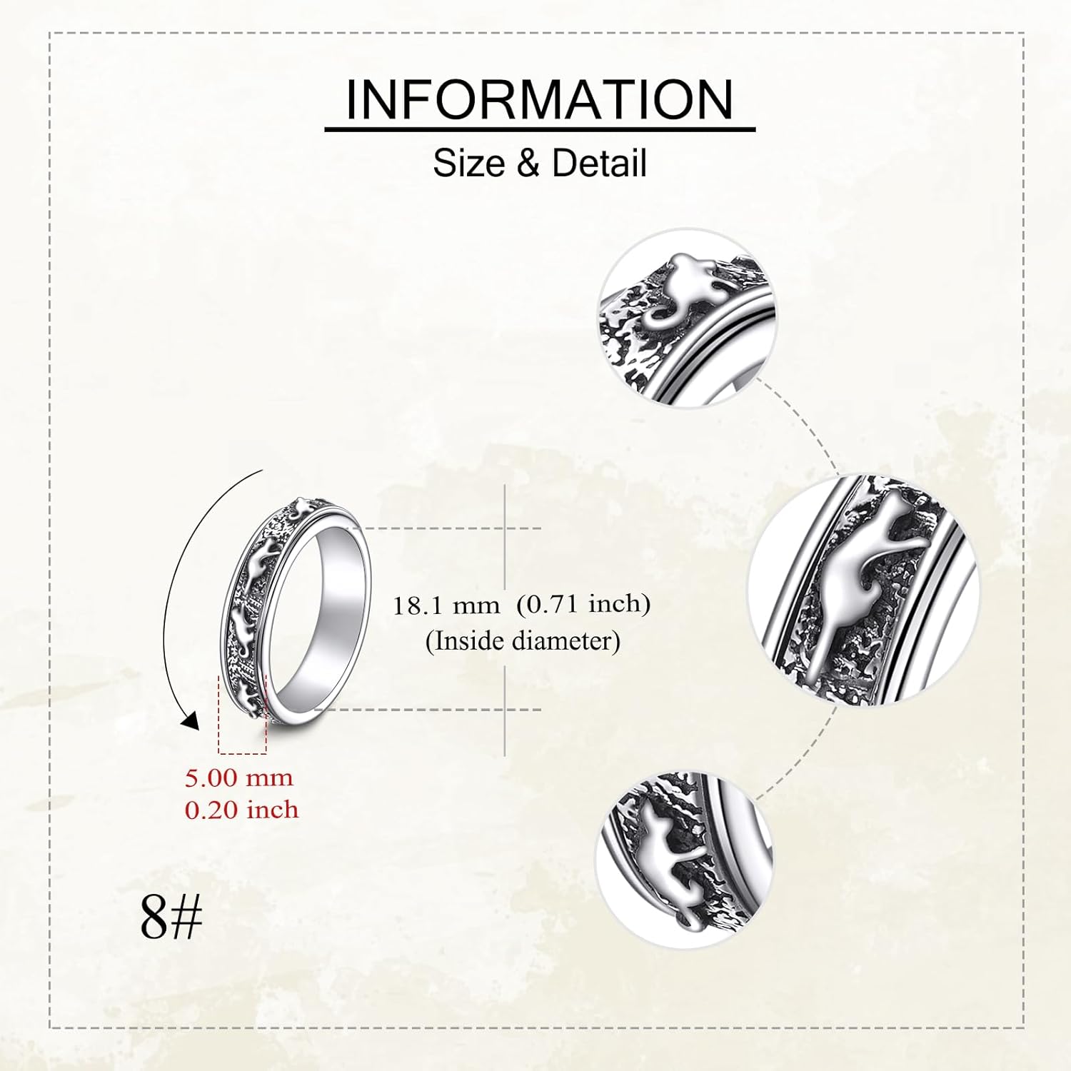 URONE Cat Fidget Ring 925 Sterling Silver Cat Spinner Ring for Women Anxiety Rings Cat Spinning Ring Fidget Jewelry Gifts for Women