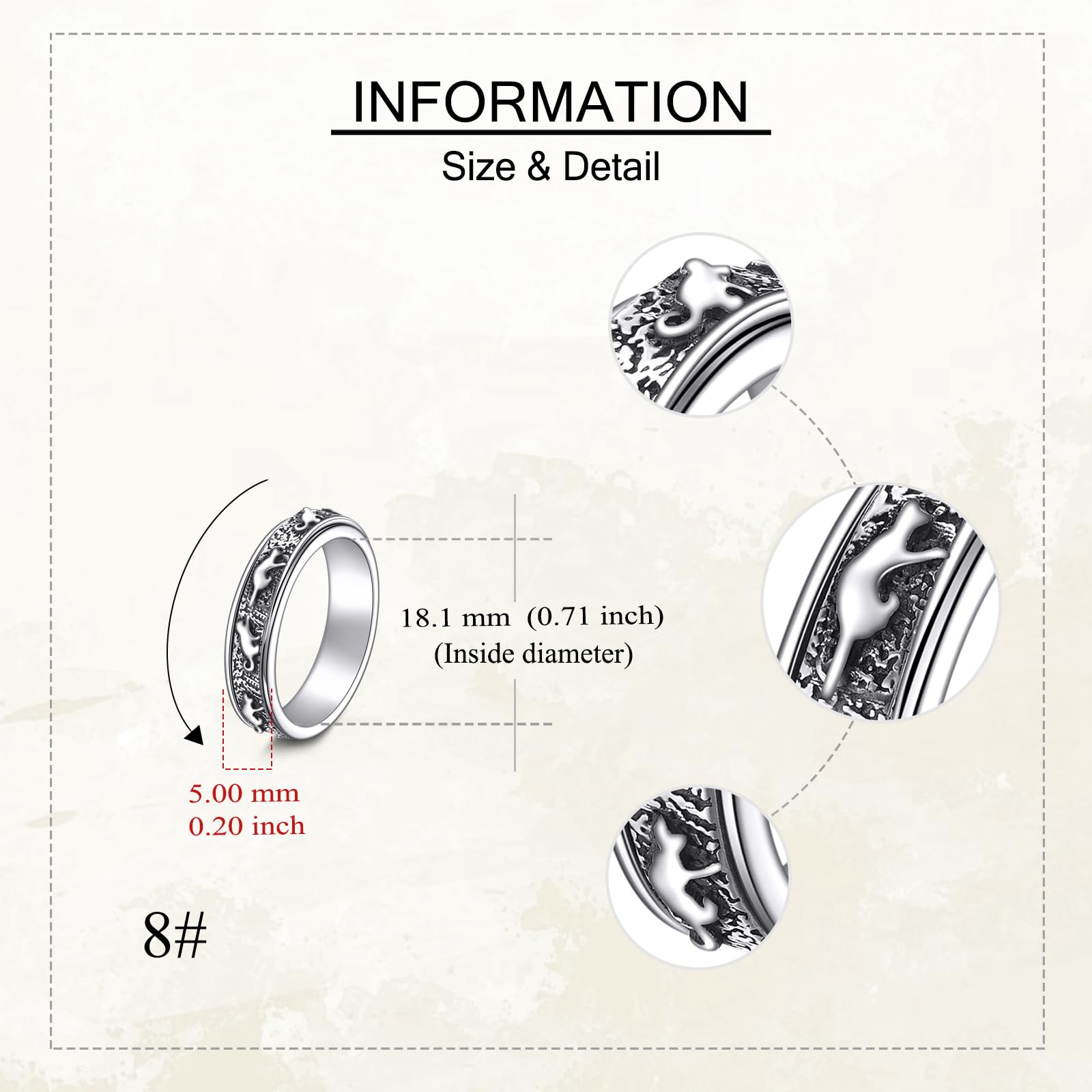 ONEFINITY Katze Fidget Ring 925 Sterling Silber Katze Spinner Ring Für Frauen Angst Ringe Katze Spinning Ring Fidget Schmuck Geschenke Für Damen