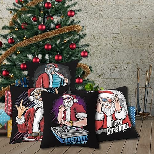 Miniatura 5 de Juego de 4 fundas de almohada navideñas de 18 x 18 pulgadas, fundas de almohada de Navidad, decoración de casa rural, funda de almohada de lino con