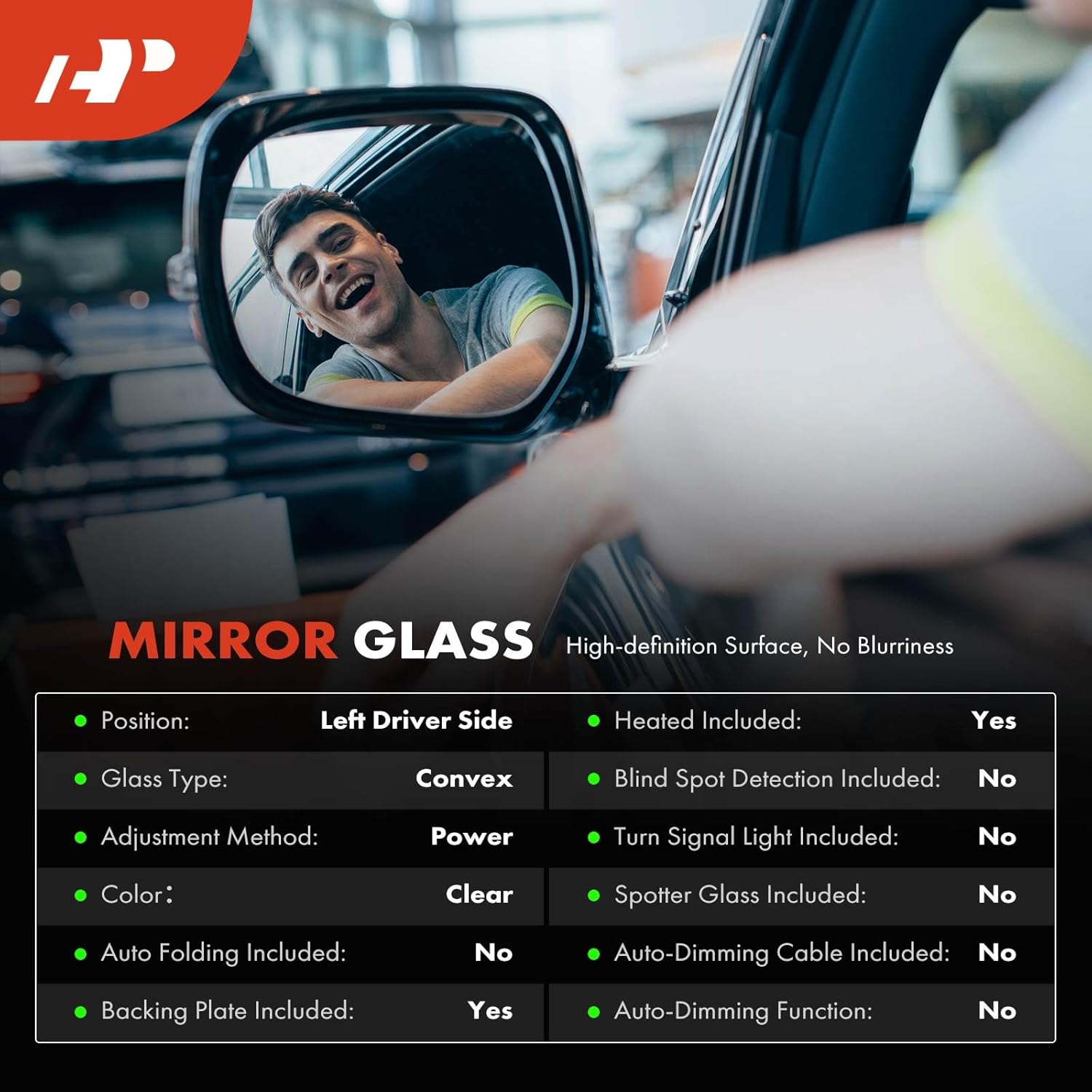 A-Premium Left Driver Side Heated Mirror Glass with Backing Plate Compatible with Toyota Prius C 2012-2019 - Exterior Side View Convex Mirror