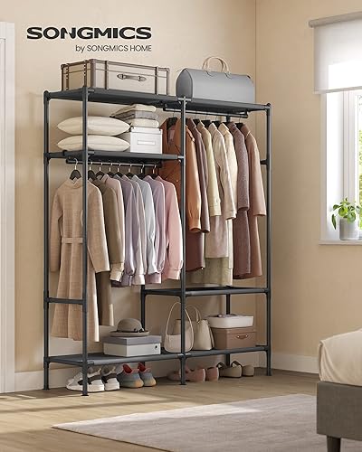 Miniatura 2 de SONGMICS Perchero de ropa resistente, armario portátil independiente de 65 pulgadas con rieles y estantes colgantes, carga total de 242 libras,