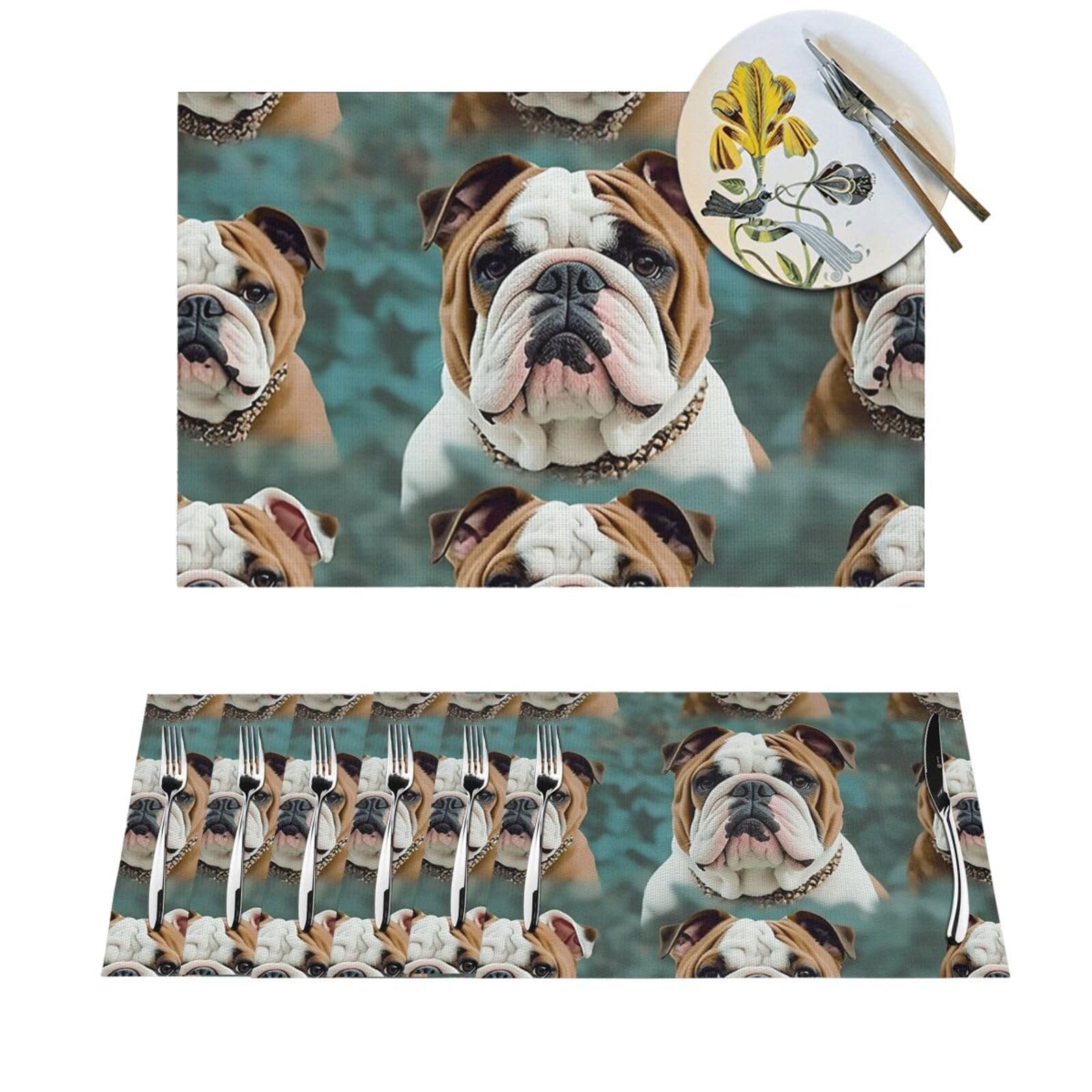 Tapis de table cuisine bouledogue lot de 6 lavable pour repas de famille