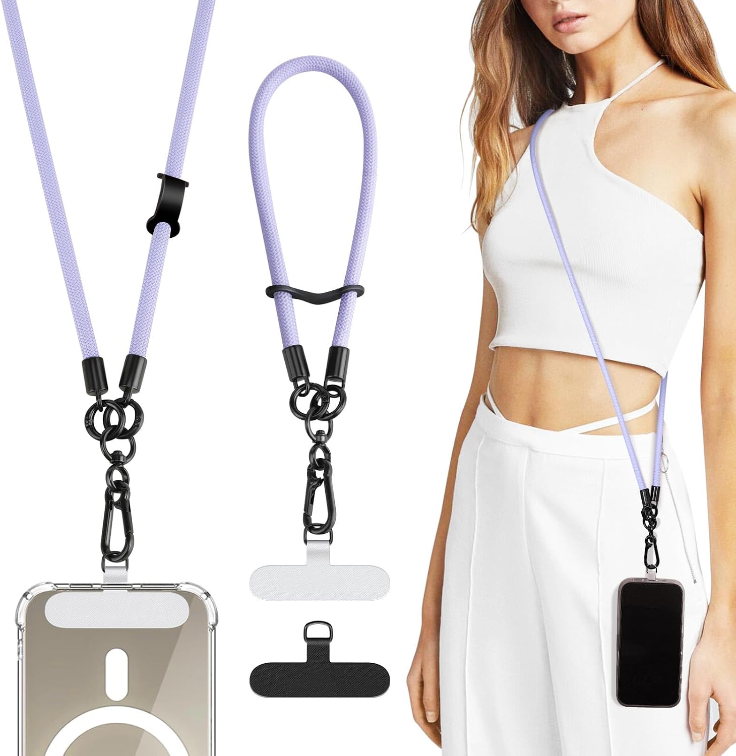 TiMOVO Universal Phone Lanyard Crossbody, Adjustable Anti-Theft Phone Strap Crossbody for Phone Cases, Cell Phone Neck Lanyard Wrist Strap for Women, Light Purple