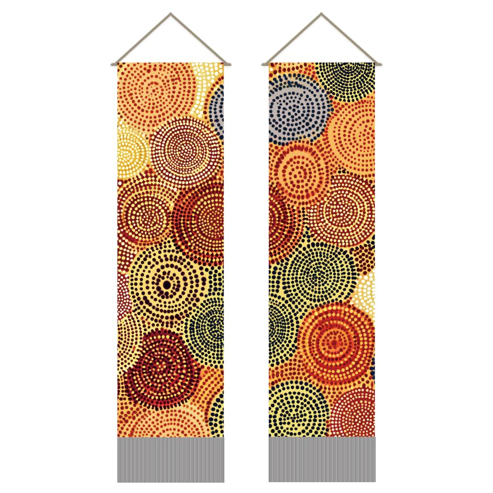 AHANDMAKER Pack of 2 Boho Circle Art Tapestries, Abstract Mysterious Decor Wall Art Vertical Long Tapestry, Mythology Doorway Curtain Tassel Wall Hanging for Bedroom Living Room, 45.6x13inch