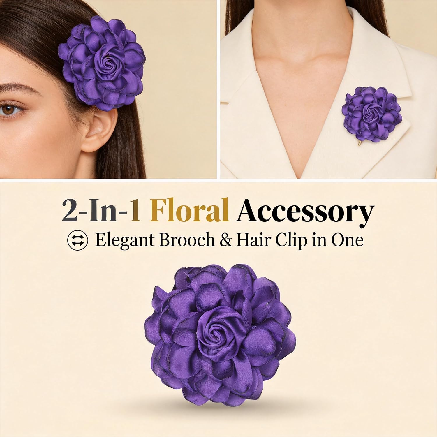Satin Rose Brooch Pin for Women Hair Clip Flower Lapel Accessory image 5