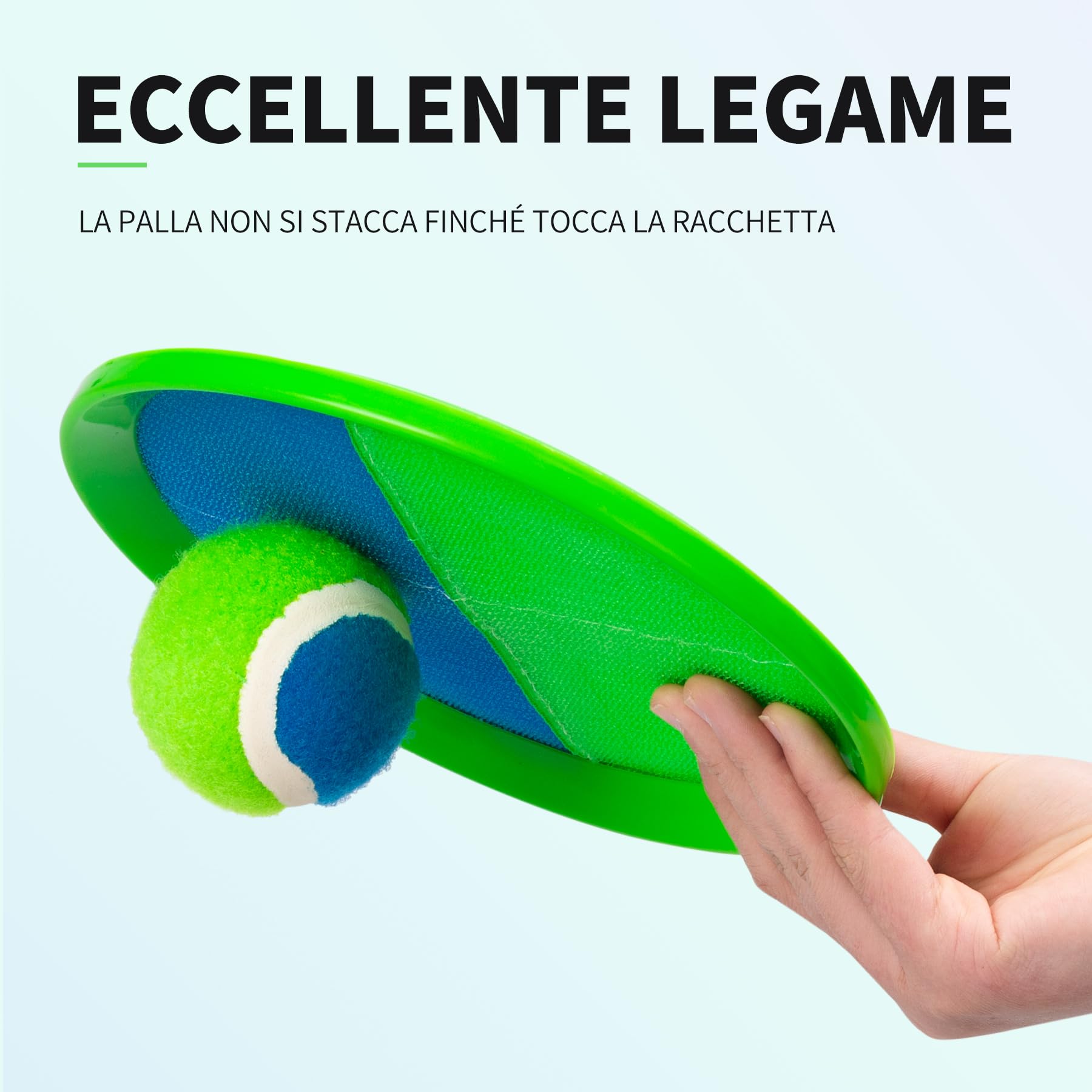 U&C Planet Catchball Game - Gioco di Lancio e Cattura della Palla in Velcro Impermeabile per Bambini 3-12 Anni - 4 Palette e 4 Palle - Giochi di Famiglia all'Aperto, Blu e Verde