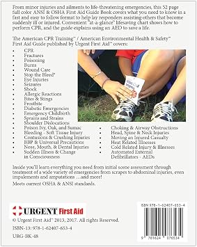 Urgent First Aid Guide with CPR & AED - 52 Pages | Full Color First Aid Booklet by Urgent First AidTM complies with OSHA & New ANSI Guidelines, Pocket Guide