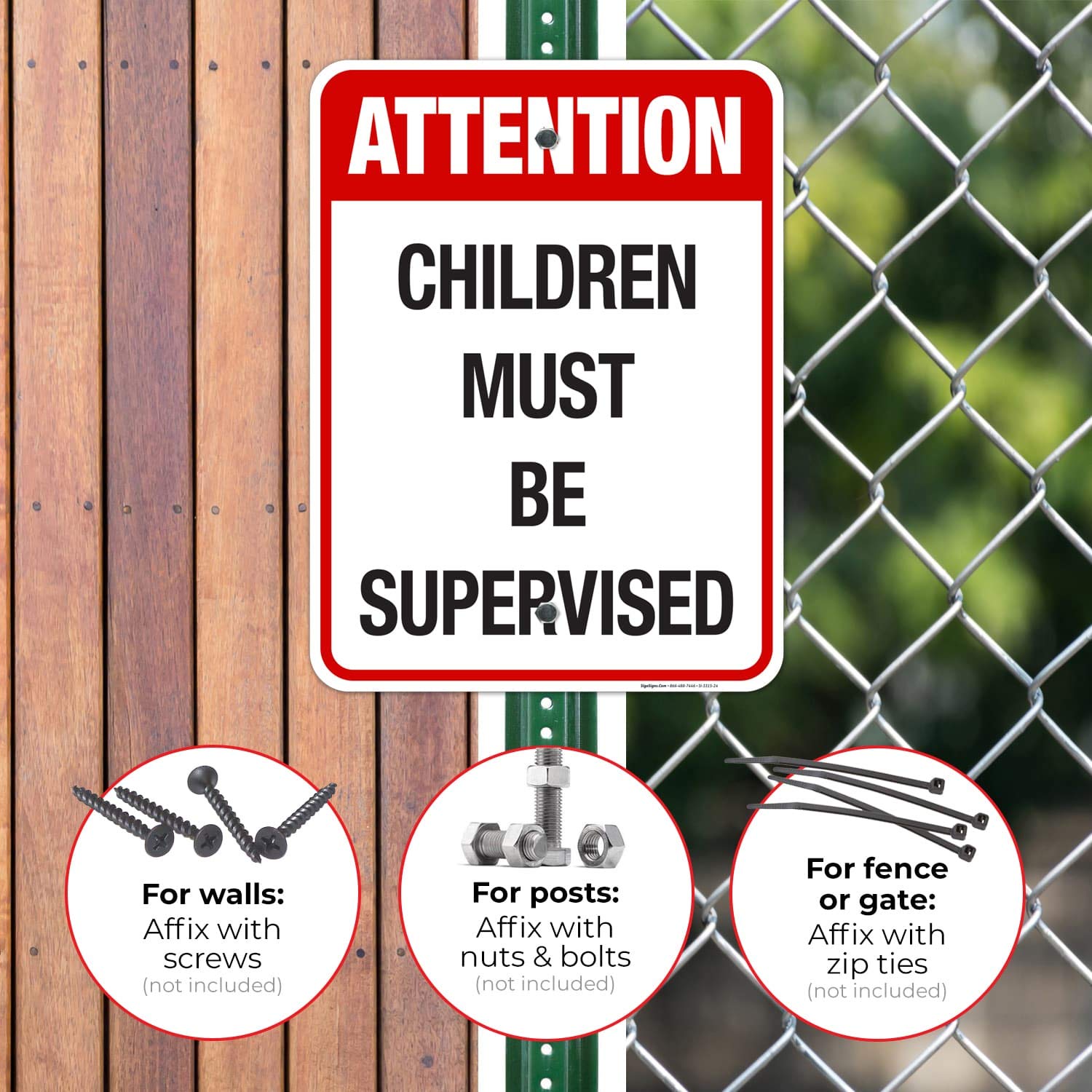Attention Children Must Be Supervised Sign, Traffic Sign, 18x24 Inches, Rust Free .063 Aluminum, Fade Resistant, Indoor/Outdoor Use, Made in USA