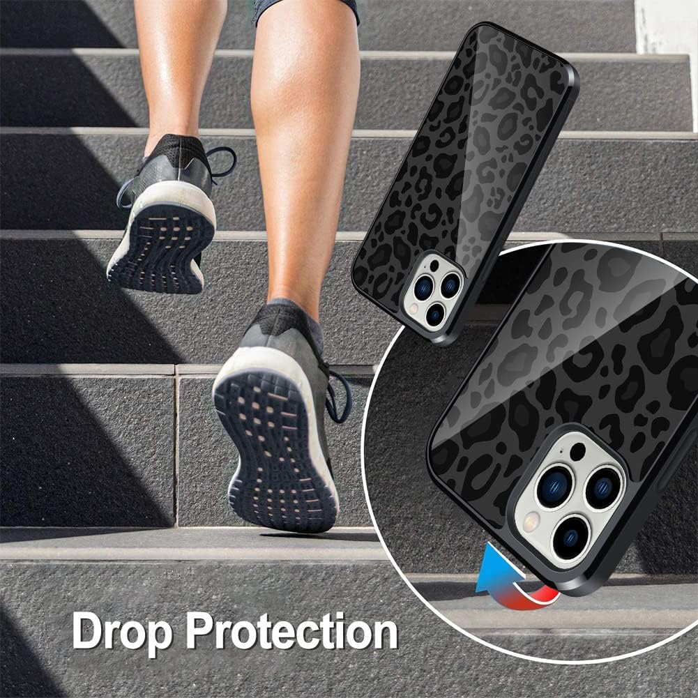 Condition photo showing New/Like New for TEAUGHT Compatible with iPhone 13 Pro Max Case Cute Pattern Black Leopard Print Cheetah + Screen Protector Tire Shockproof Cover, Cheetah Pattern Phone Case Anti-Skid for Girls Women iPhone 13 Pro Max Tire Leopard