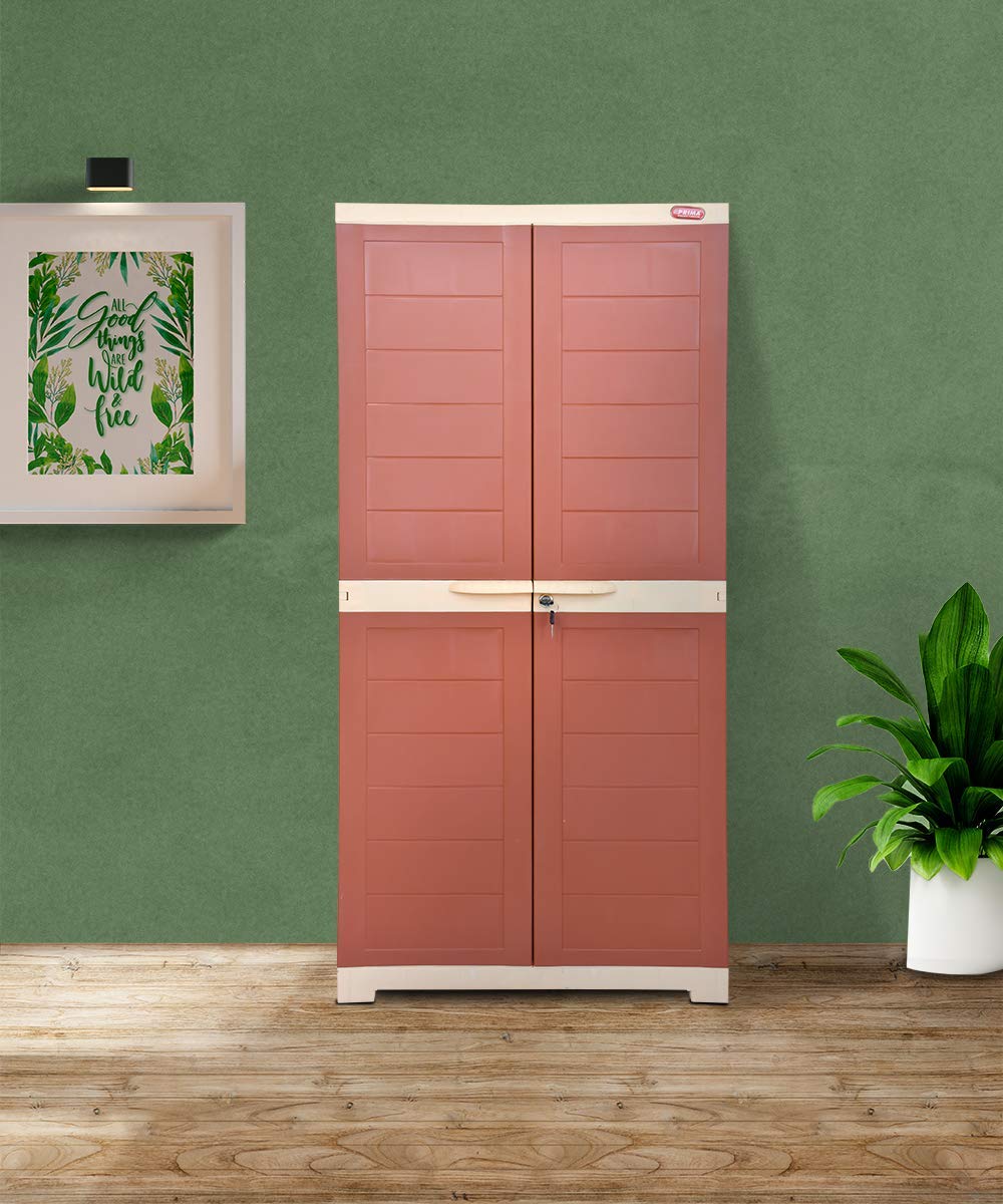 Prima Alfa 2 Plastic Cabinet for Storage | Space Organizer | Shelves | Cupboard | Living Room | Kids | Multipurpose for Home Kitchen & Office Brick Red-Beige Color-picture-13