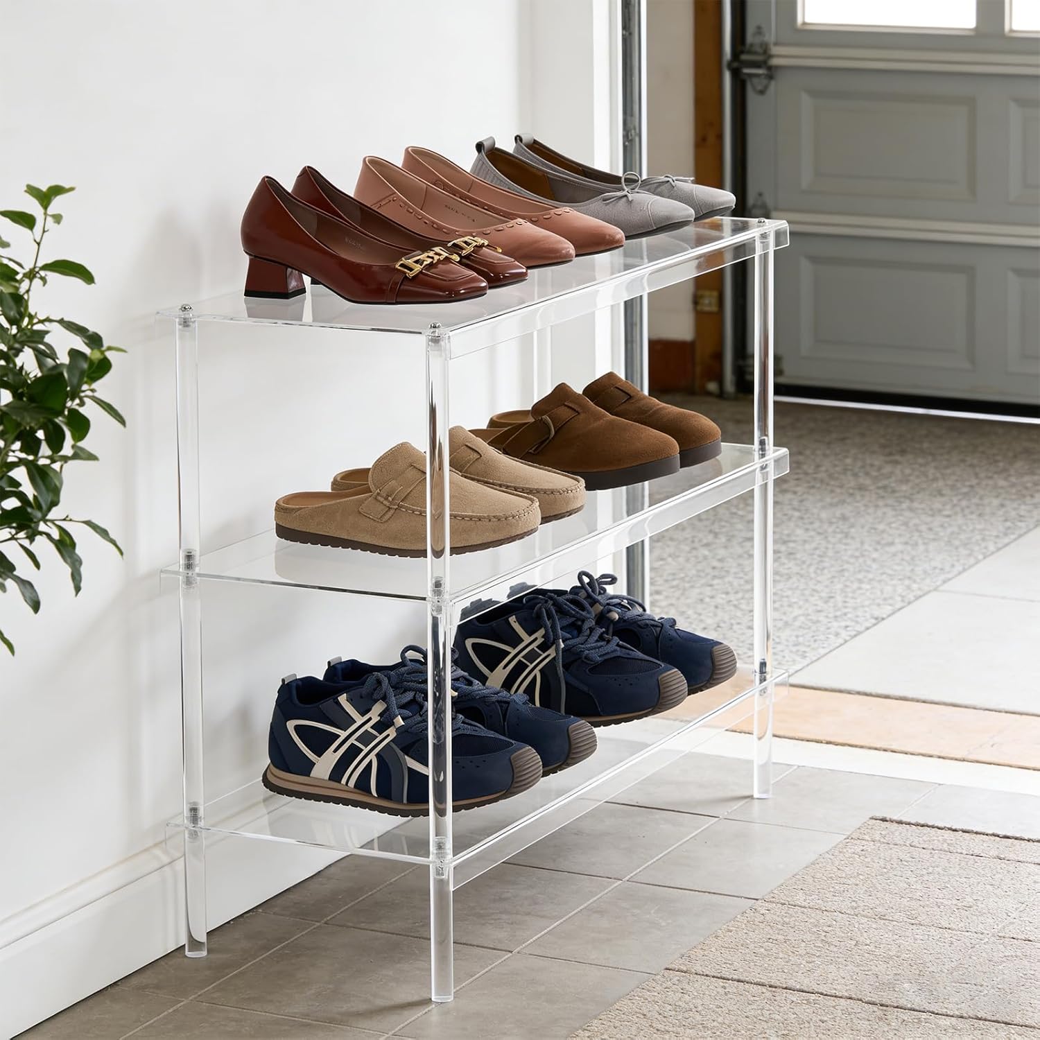 Clear Acrylic Shoe Rack 3 Tiers Organizer for Bedroom Entryway Freestanding Easy Assembly Shoes Shelves Storage in Closet