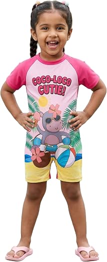 KiddoPanti Girls Graphic Printed Swimwear | Polyester Spandex Stretch One Piece Swimsuit | Quick Dry Beachwear for Kids | ...