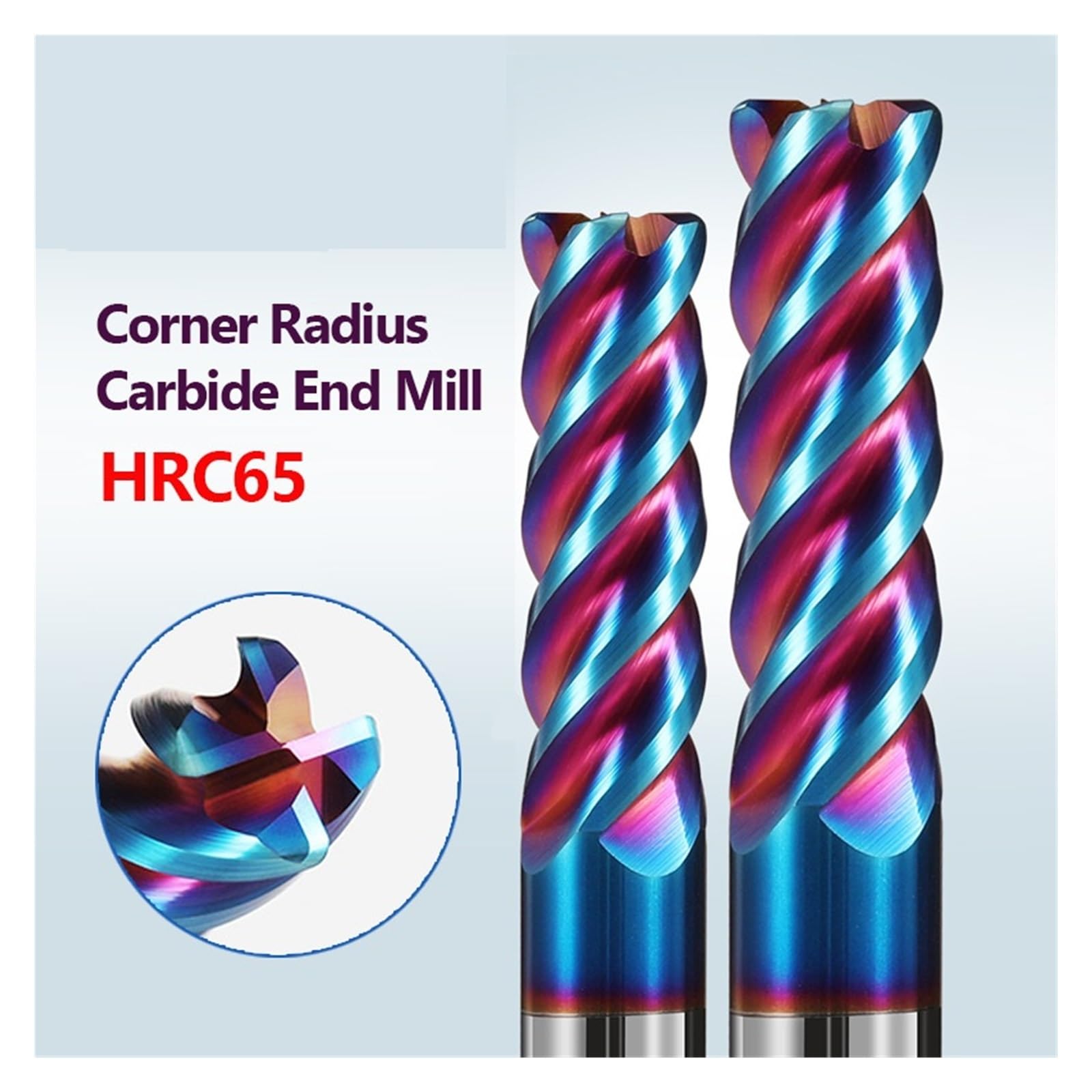 Fresas De Extremo Radio Esquina Carburo, HRC65, 4 Flautas, Nano Revestimiento Azul, Herramientas CNC, R0.2~8, Mecanizado Superficies, 1 Ud(12R0.5X30X75L)