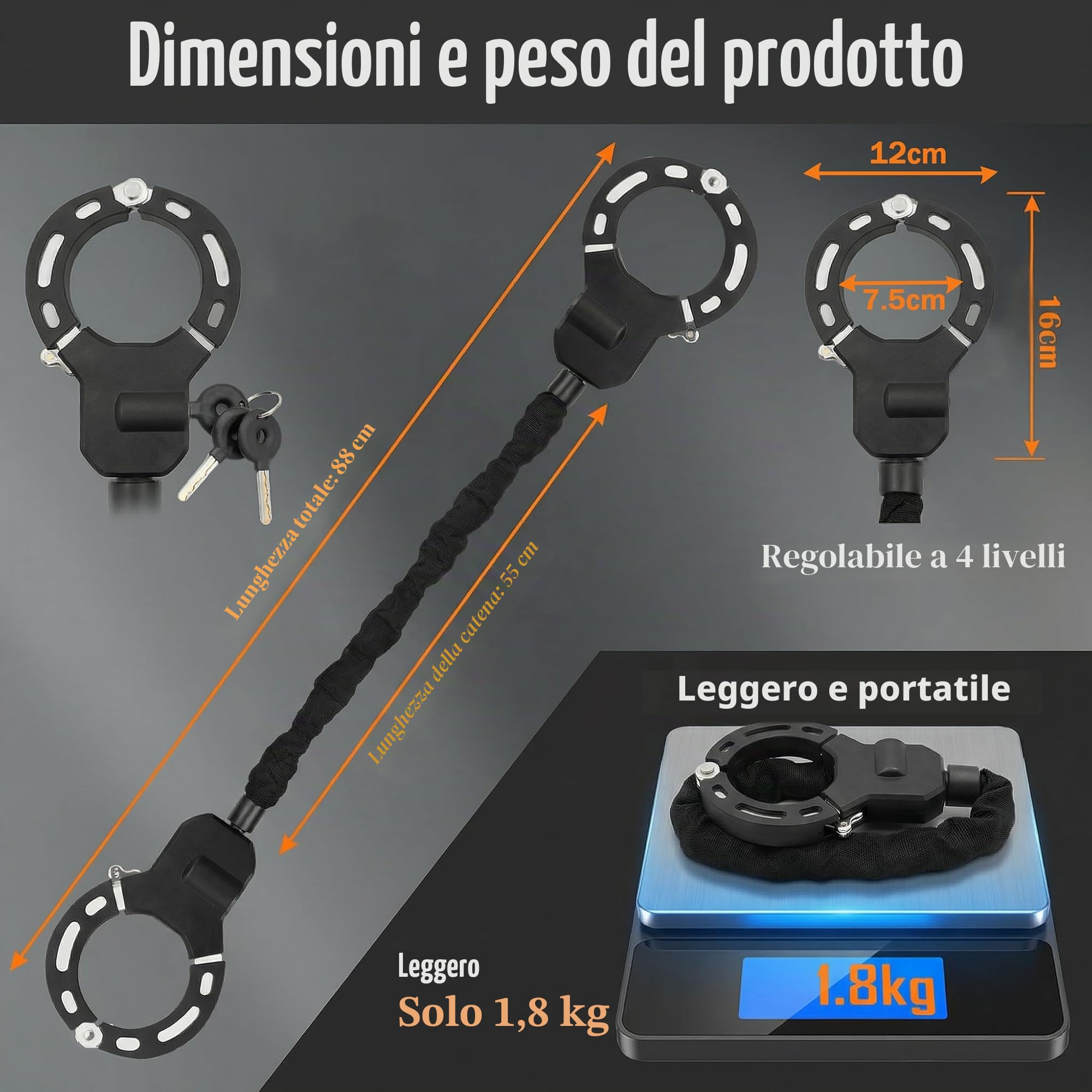 Lucchetto Monopattino Elettrico, Lucchetto Borsa per monopattino Antifurto,per Scooter e Biciclette