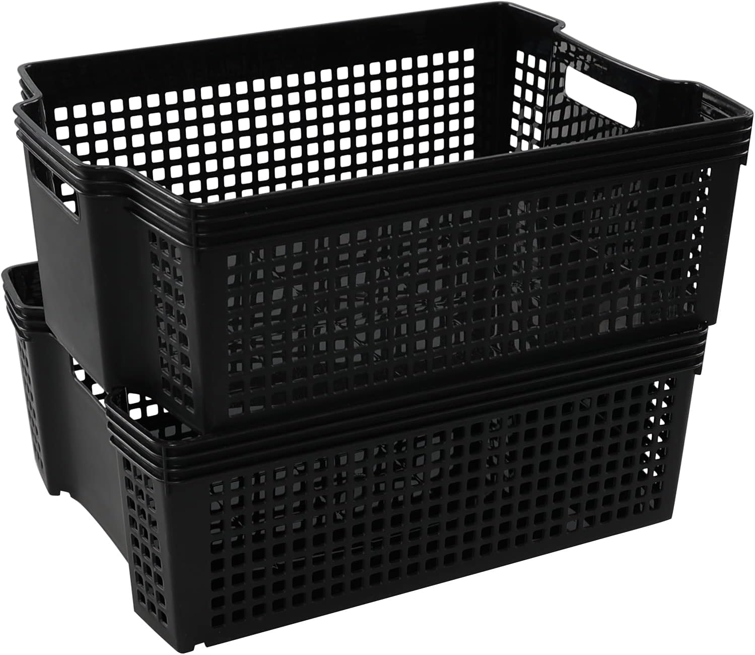 Large Storage Basket, Stackable Open Storage Bin, Black, Pack of 2, F