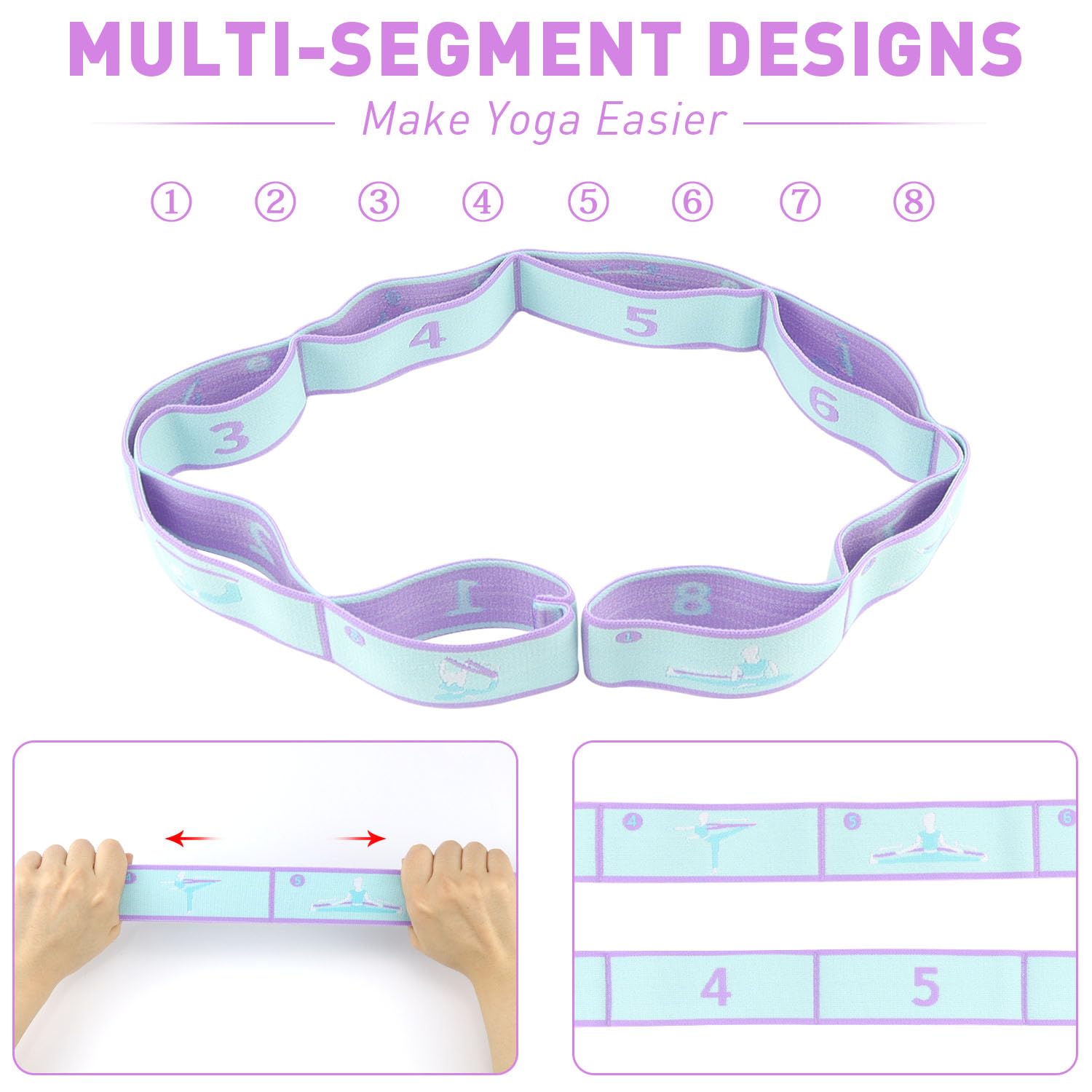 Fasce Elastiche Fitness 2 Pezzi - Band Yoga E Pilates Con 8 Anelli Per Allenamento, Danza E Stretching - Foto 2