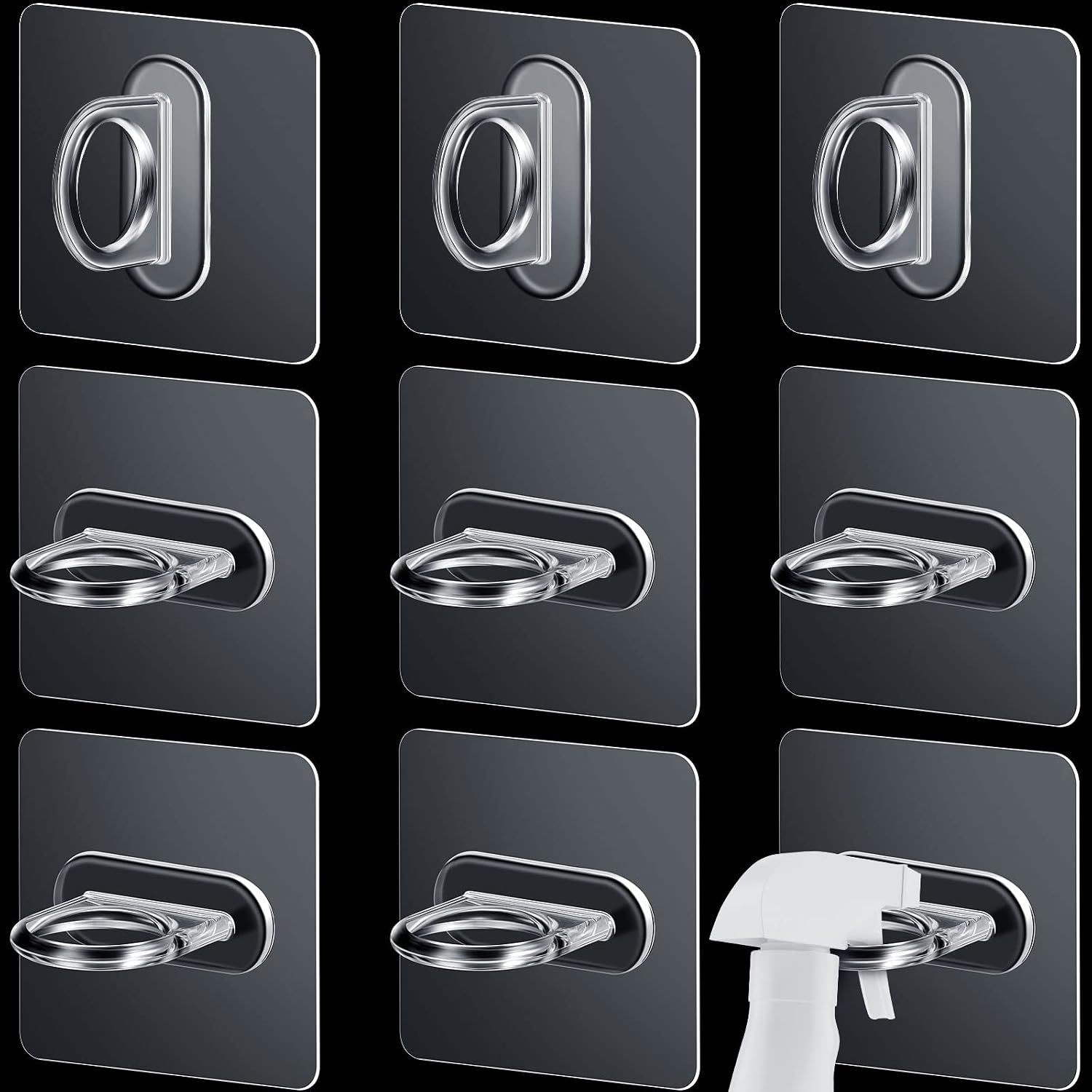 Bucherry 14 Pcs Spray Bottle Holder Hooks, Clear Acrylic Adhesive No Drill