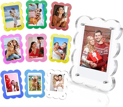 10 عبوات 3x4 إطار صور مغناطيس بولارويد أكريليك للثلاجة، إطارات شفافة صدفية لصورة إنستاكس، إطار صغير بحجم المحفظة للثلاجة متعددة الألوان