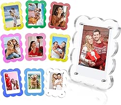 10 Pack 3x4 Acrylic Polaroid Magnets Picture Frame for Refrigerator, Scalloped Clear Frames for Instax Photo, Wallet Size Mini Frame for Fridge (Muliti-Color)
