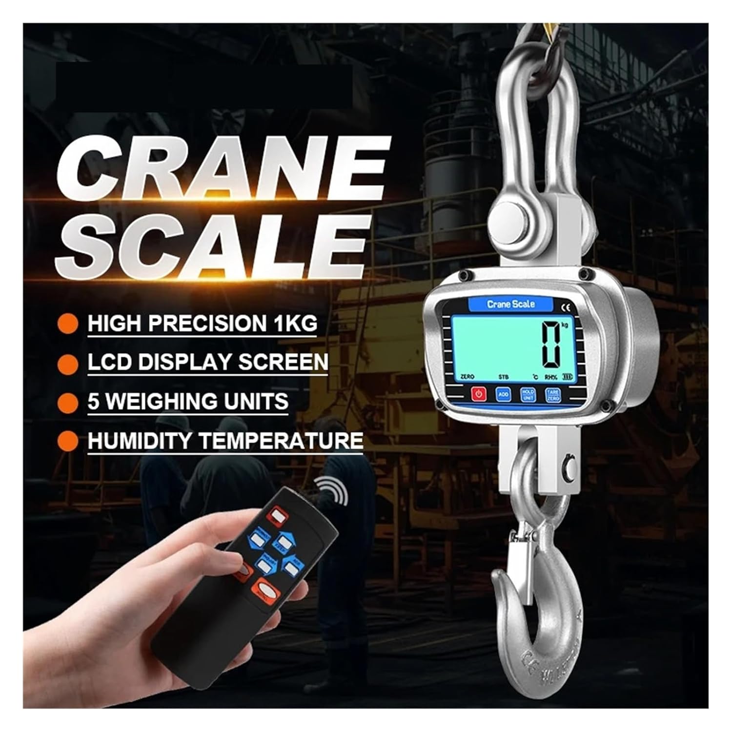 Hanging Scale Luggage Scales Digital Crane Industrial Precision 1kg LCD Heavy Duty Alloy Hook Steel Weighing Tools