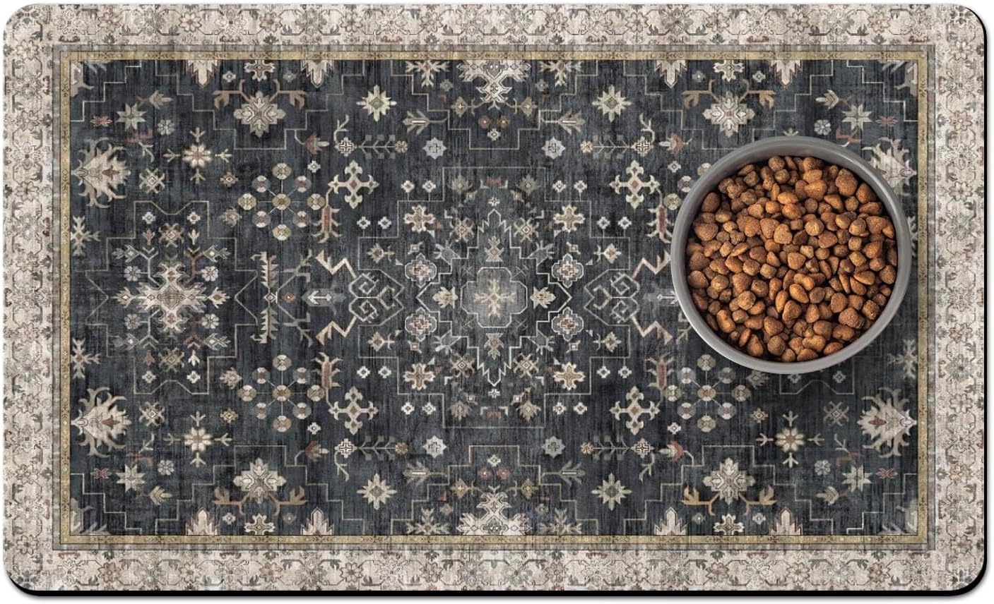 Absorbent Dog Food Mat-Cat Mat for Food and Water Bowl, Quick Dry Pet Food Mat, No Stains Dog Feeding Placemat, Dogs Accessories Pet Supplies (Black, 12”x 19”) — image 1