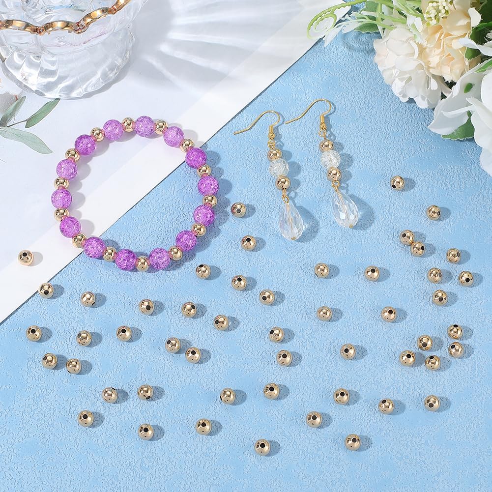 Beebeecraft 1 Box 300Pcs 18K Gold Filled Spacer Beads 6mm Smooth Round Metal Beads Gold Plated Seamless Circle Ball Loose Spacers for Jewelry Making Necklaces Bracelets Earrings DIY Craft Supplies