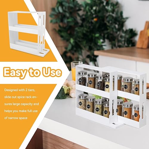 Vista 2 de Organizador deslizante para especias de 2 niveles, estante giratorio para especias de 2 niveles, organizador de gabinete de cocina, soporte