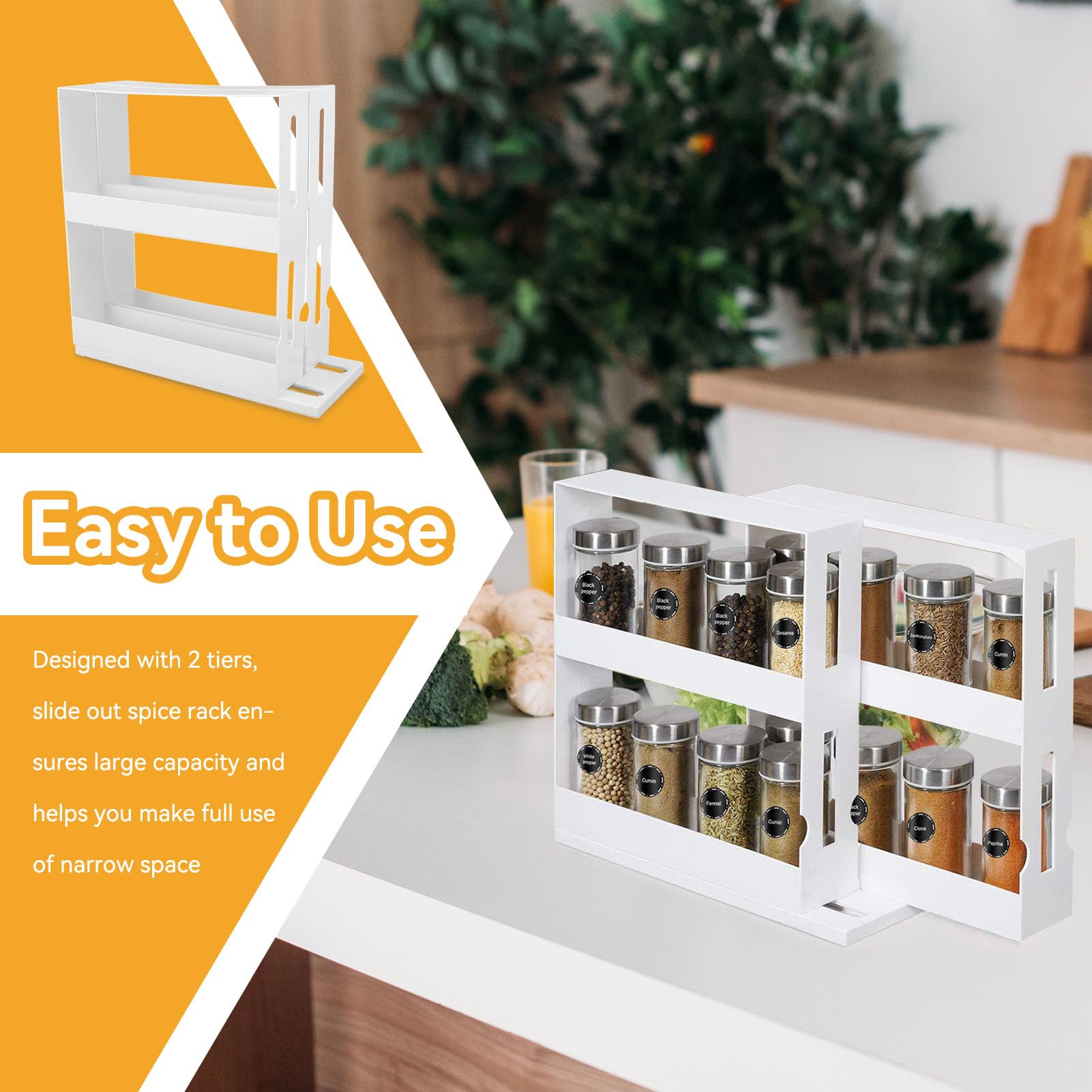 Estante expandible para especias, organizador giratorio de 2 niveles, versátil soporte de especias de plástico blanco para condimentos y cosméticos, solución ideal para almacenamiento de cocina y baño