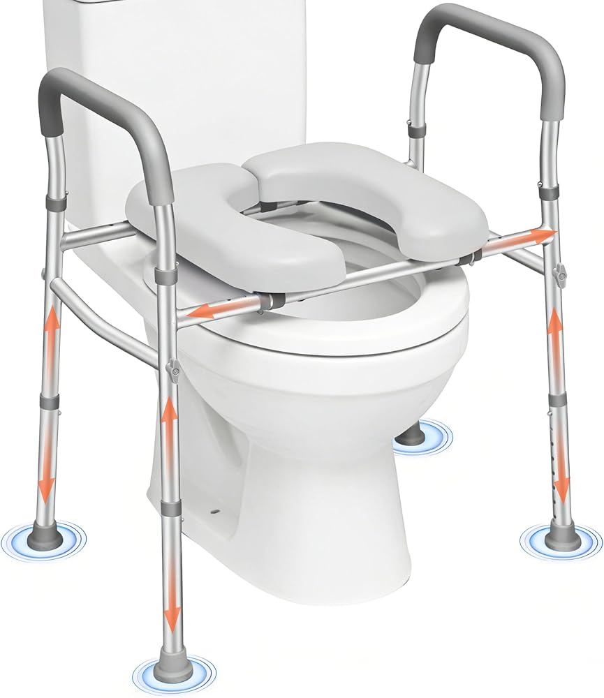 Raised Toilet Seat with Handles for Elderly, Adjustable Height & Width | Fits Round & Elongated Toilets, 350 LB Weight Capacity, Toilet Seat Riser for Seniors, Handicap, Easy to Install & Clean