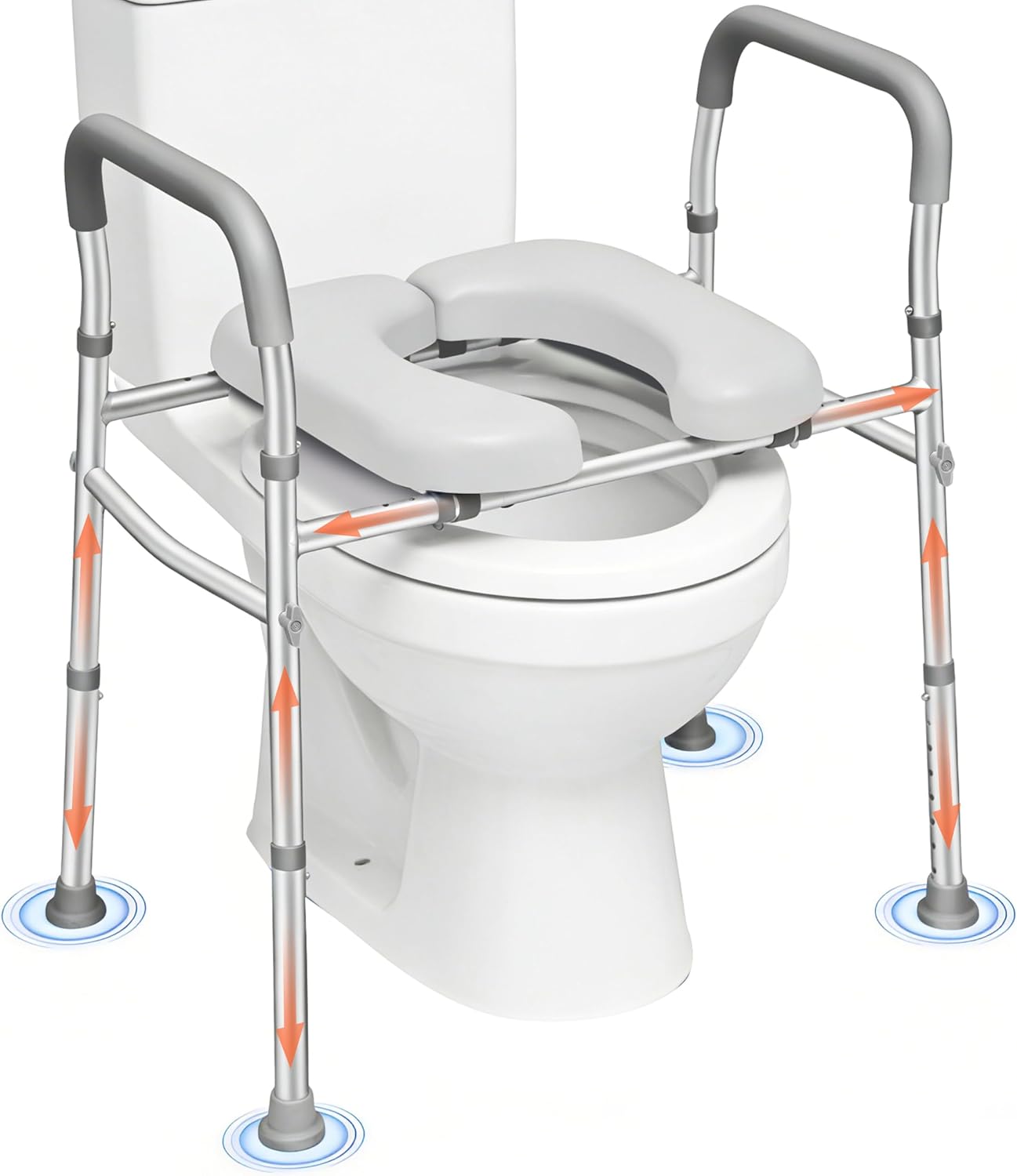 Raised Toilet Seat with Handles for Seniors, Adjustable Height & Width