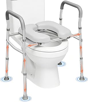 Raised Toilet Seat with Handles for Seniors, Adjustable Height & Width