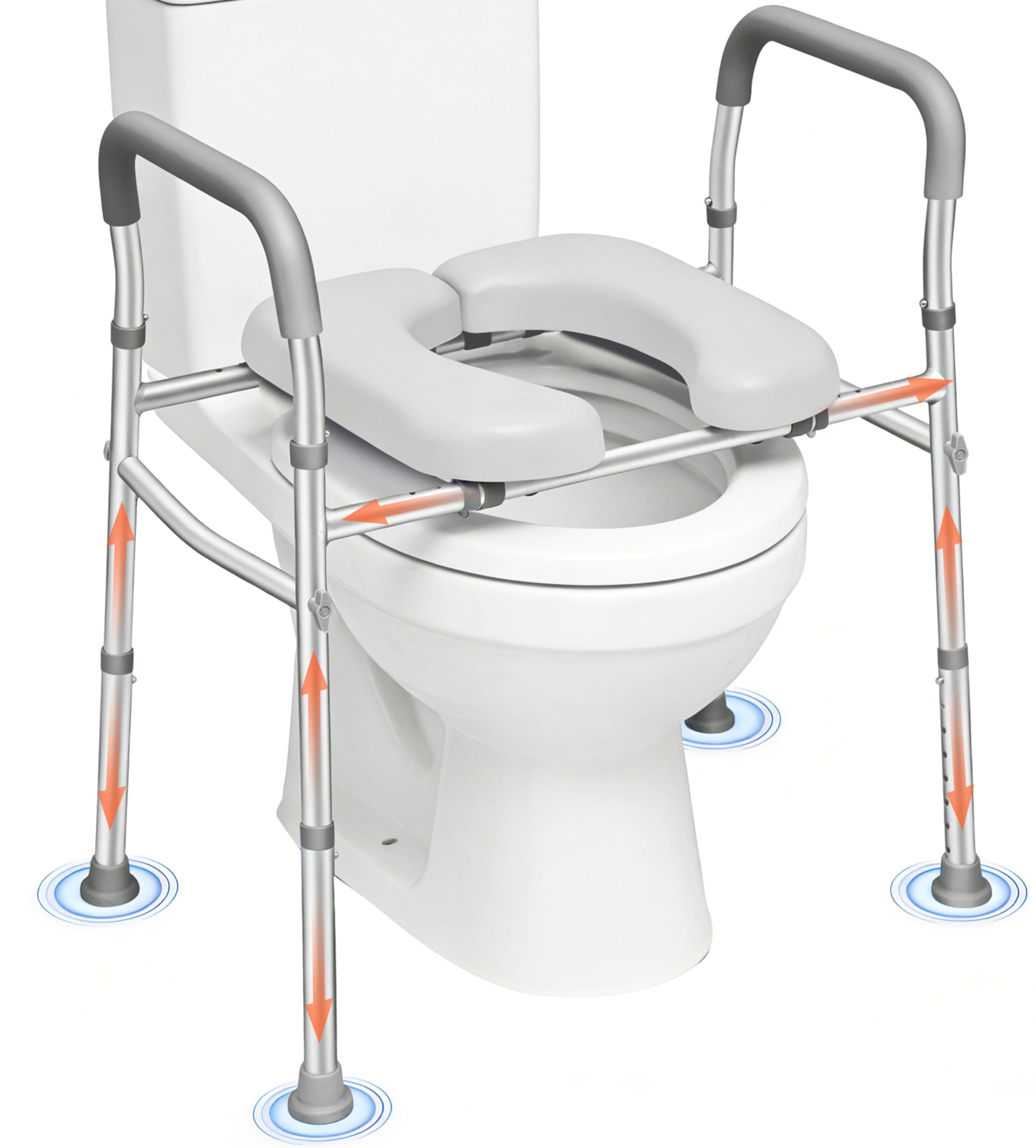 Raised Toilet Seat with Handles for Seniors, Adjustable Height & Width | 350 lb Padded Toilet Seat Riser for Seniors with Limited Mobility, Fits Round & Elongated Toilets, Quick Setup & Cleanup