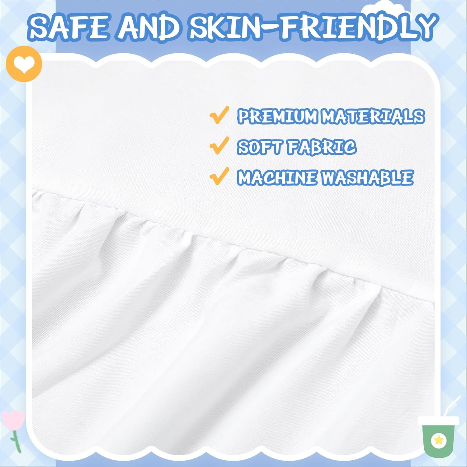 White Crib Skirt Dust Ruffle 28" x 52" with 16" Drop–100% Washed Cotton Baby Bed Crib Skirt for Boys & Girls' Cribs, Durable & Fade - Resistant Nursery Bedding, Fits Standard Cribs (Boho)