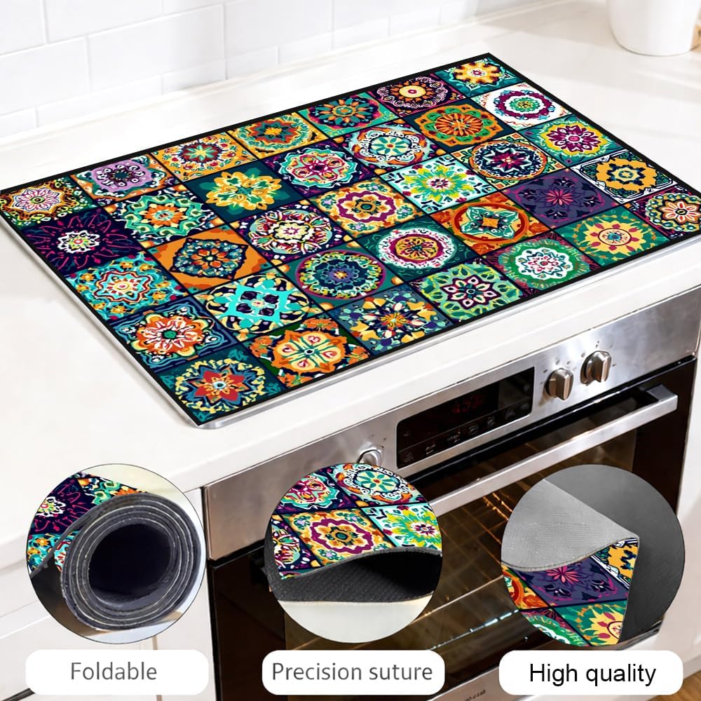 Stove Top Covers for Electric Stove Kitchen Stove Top Cover Colorful Tile Pattern Design for Kitchen Counter Decor 28.3x20.5 Inch